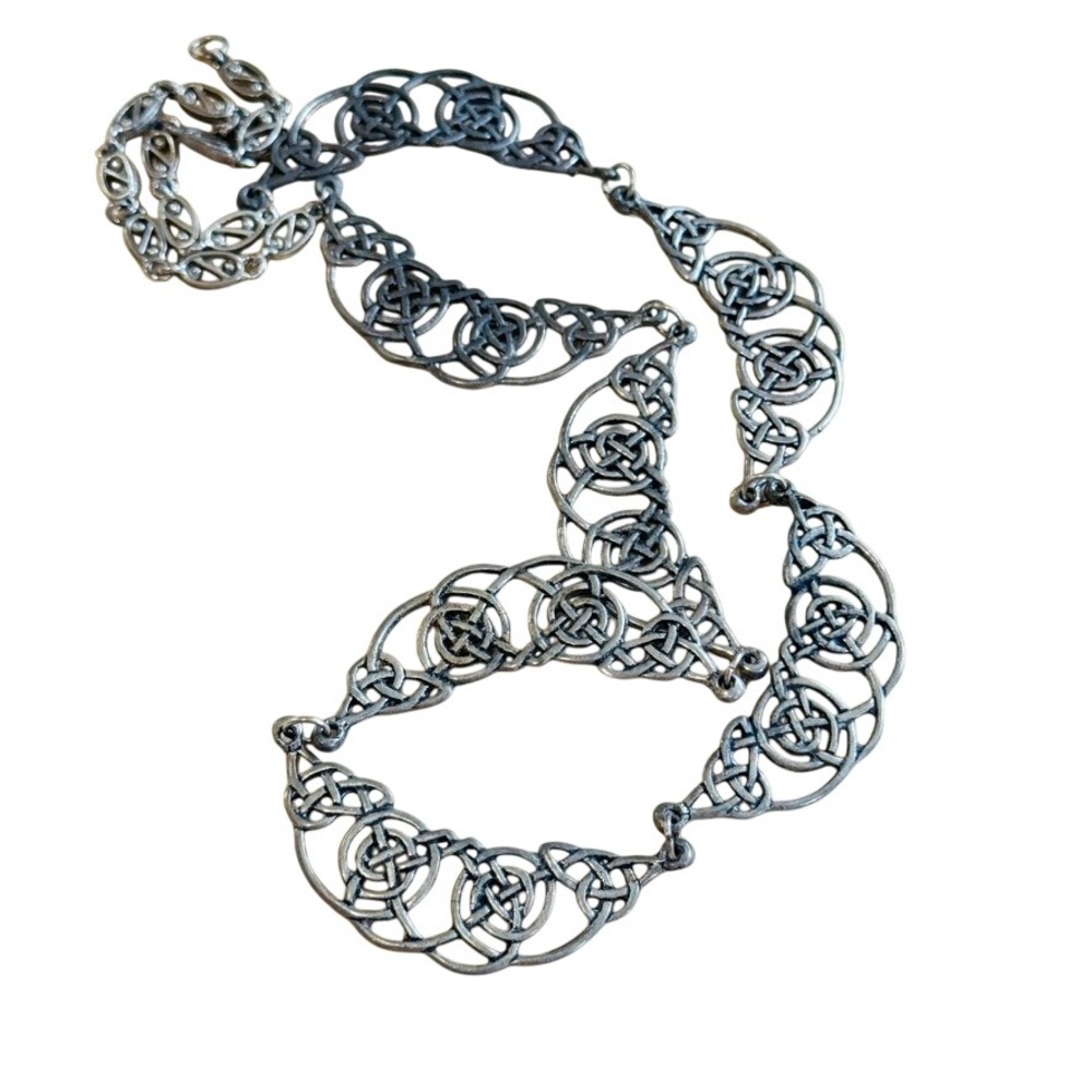 Regal Celtic Knot Collar Necklace VTG Statement Retro Chunky Silver Tone 25"